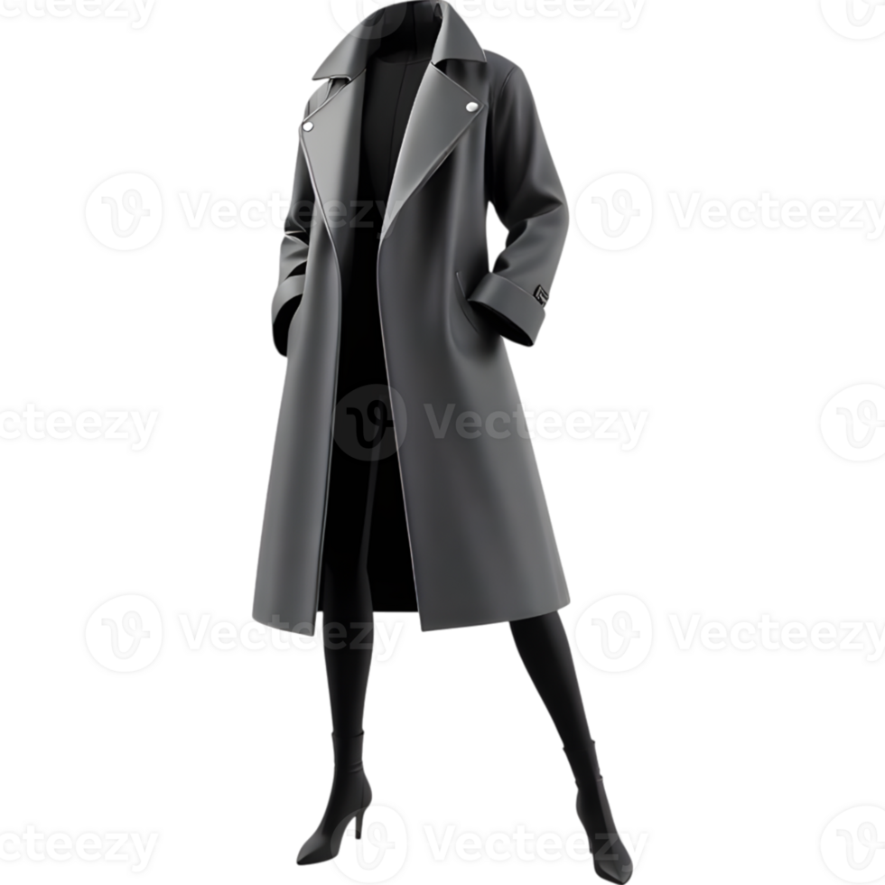 Gray Trench Coat Ensemble png
