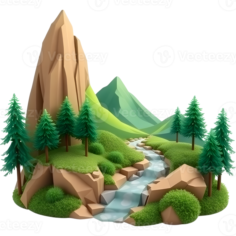 Serene Landscape with River and Mountains png