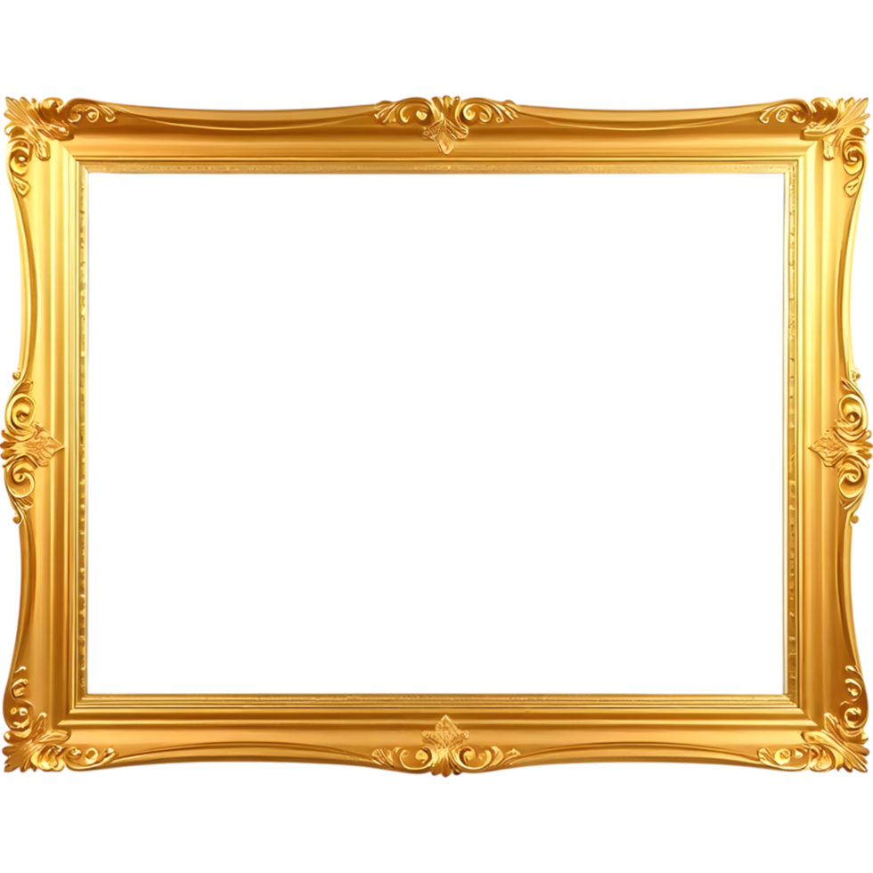 Ornate Golden Frame with Intricate Details in Classic Style png