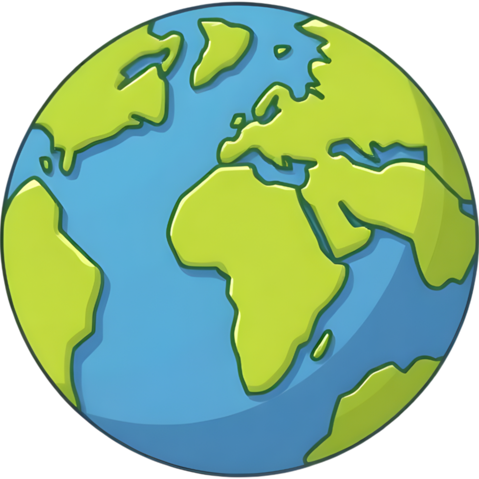 Cartoon Earth Globe with Green Land png