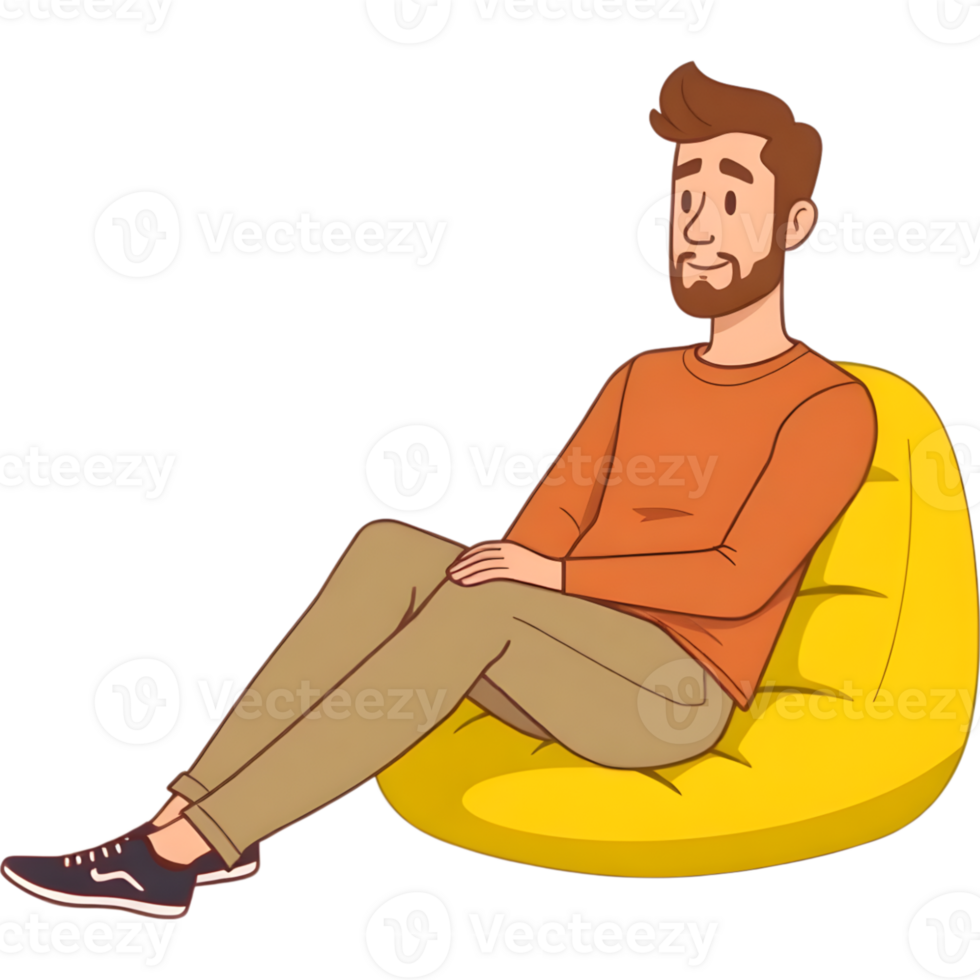 Casual man sitting on round beanbag png