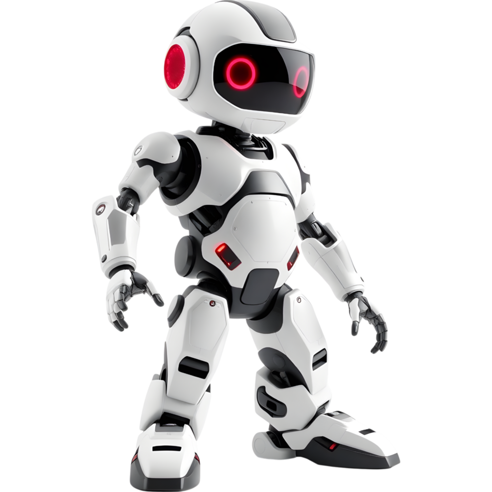 White Robot with Red Accents Standing in Cartoon Style png