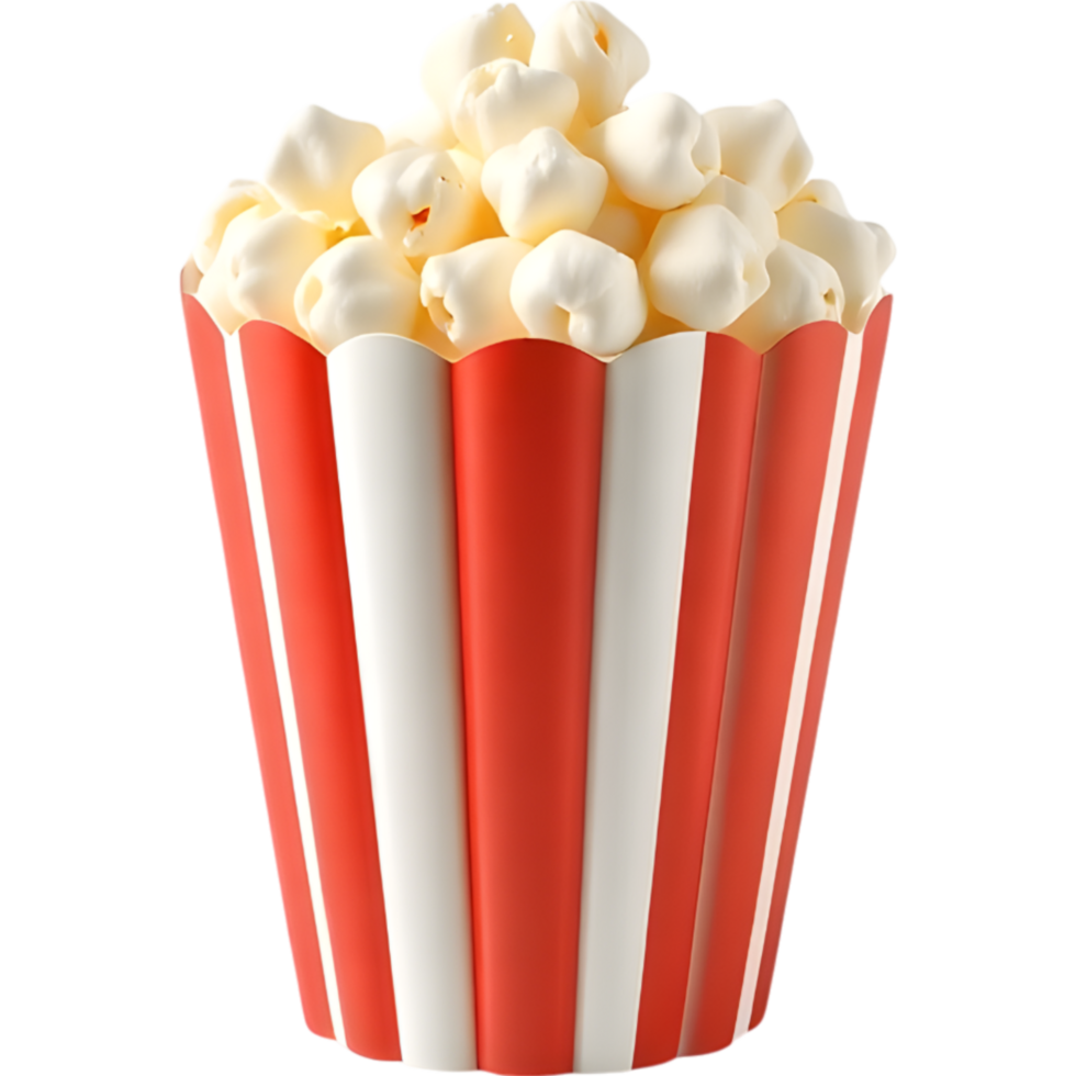 Freshly popped popcorn in a striped red and white bucket png