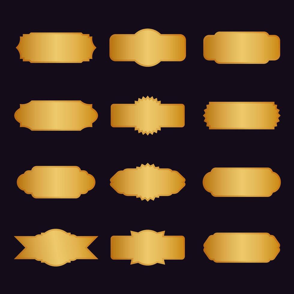 Set of golden borders and banners on black background vector
