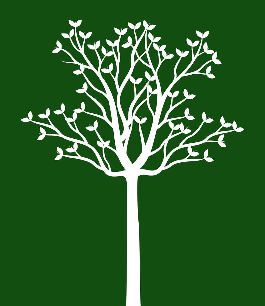 White Tree with Leaves on green. Plant in Garden. vector