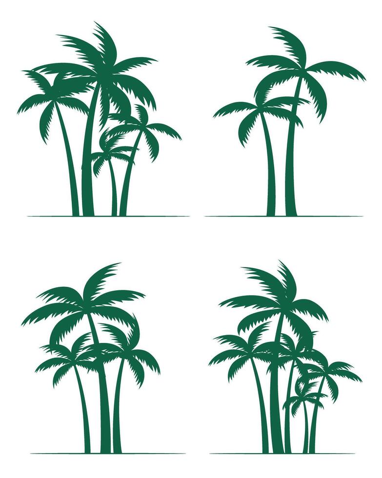 Set Green Palm Trees isolated. Illustration. vector