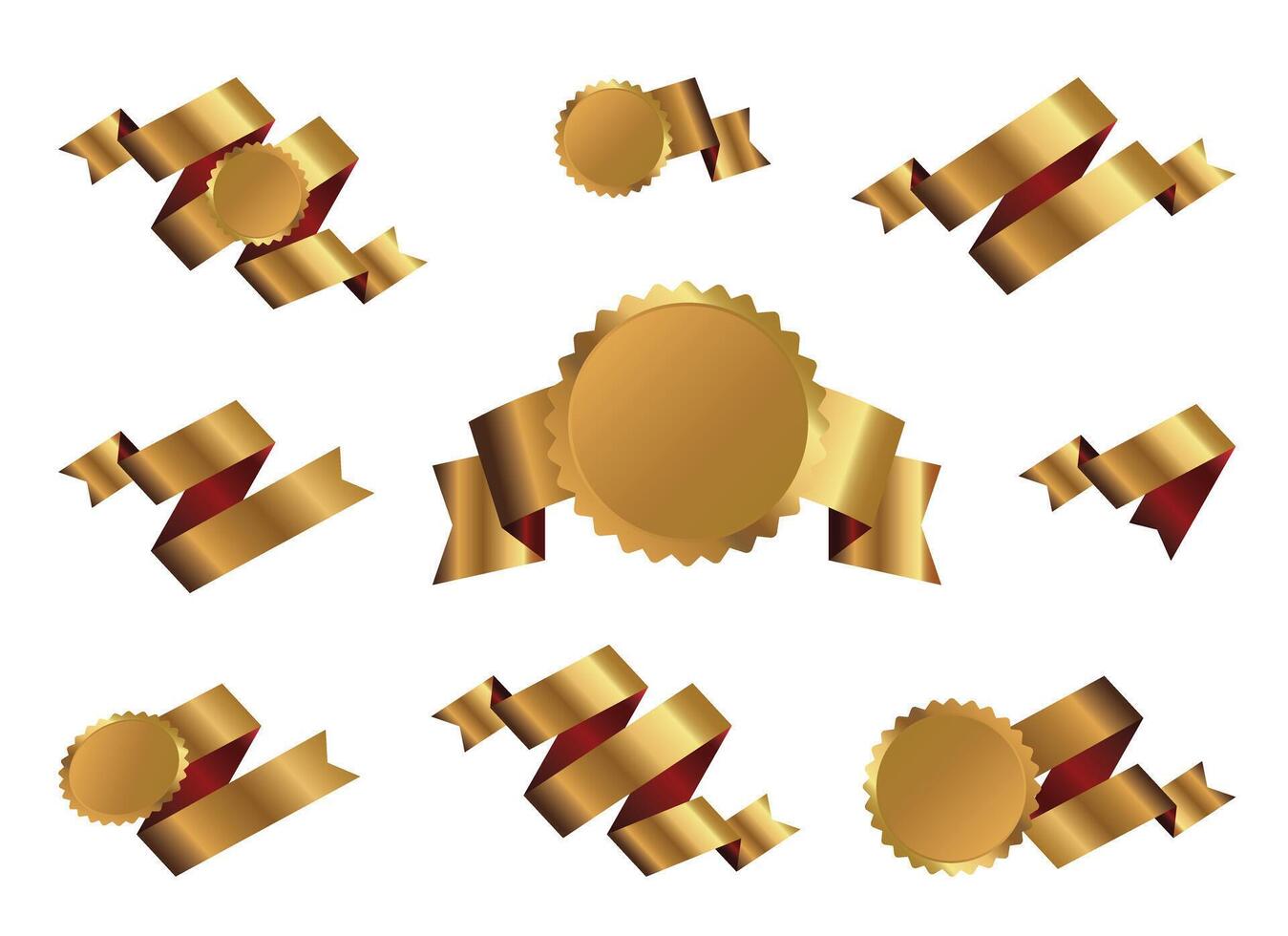 Set of golden ribbons and graphic elements. Outline Illustration vector