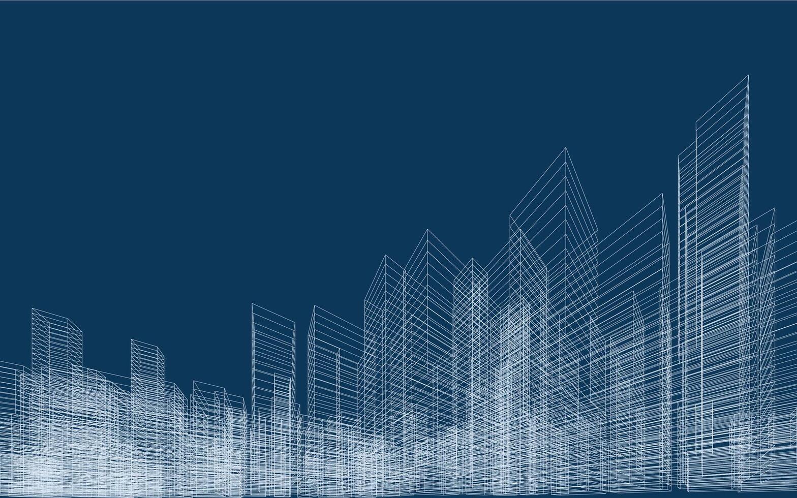 3D wireframe perspective of building. Abstract wireframe background vector