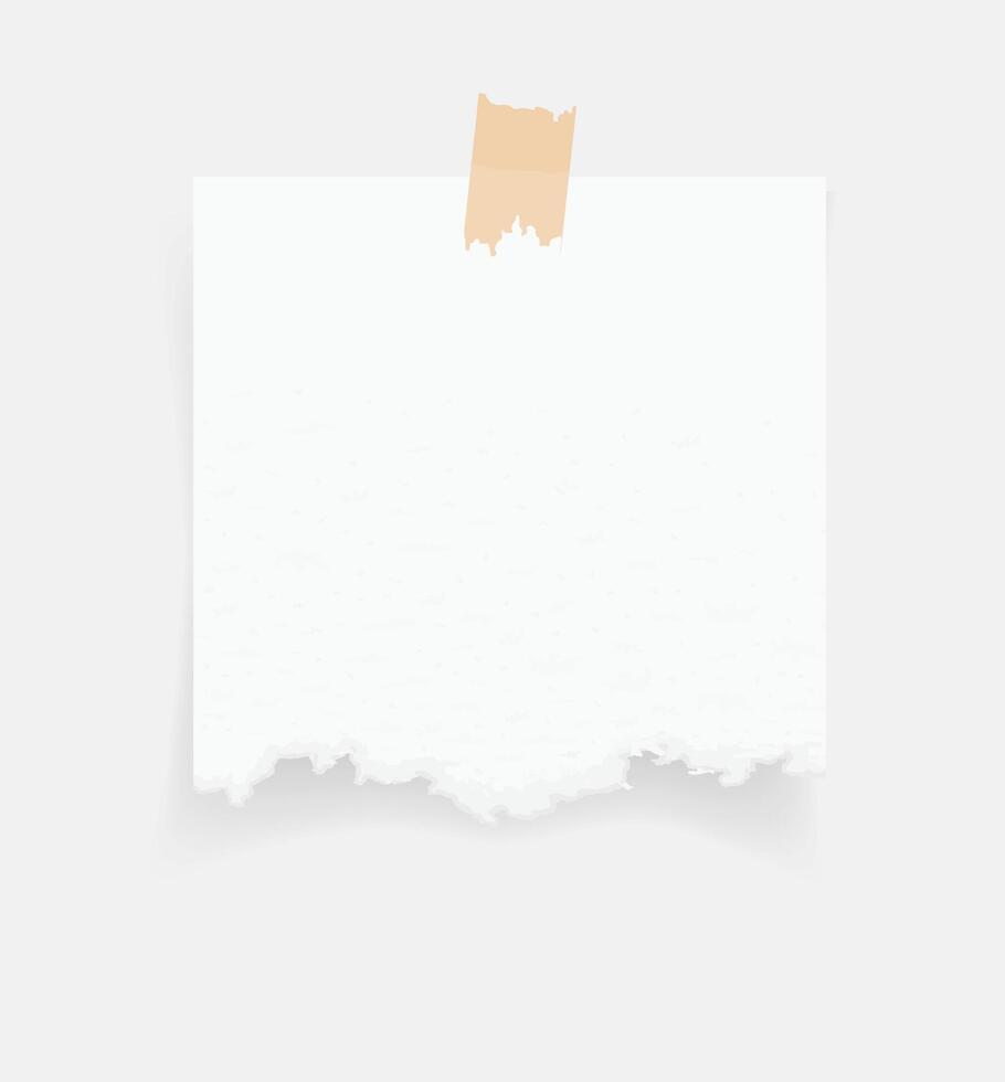 Paper note and tape. Torn paper sheet sticker on white background. paper vector