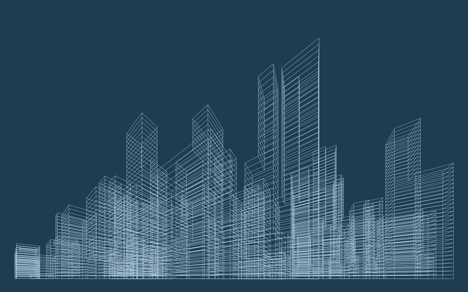 3D wireframe perspective of building. Abstract wireframe city background vector