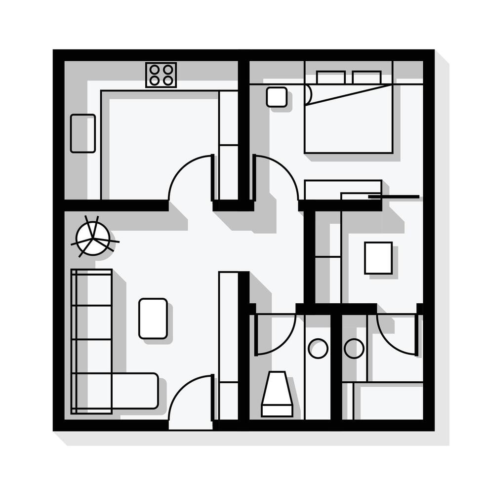 House plan with room space. Architectural design drawing with interior space. Building blueprint for construction. vector