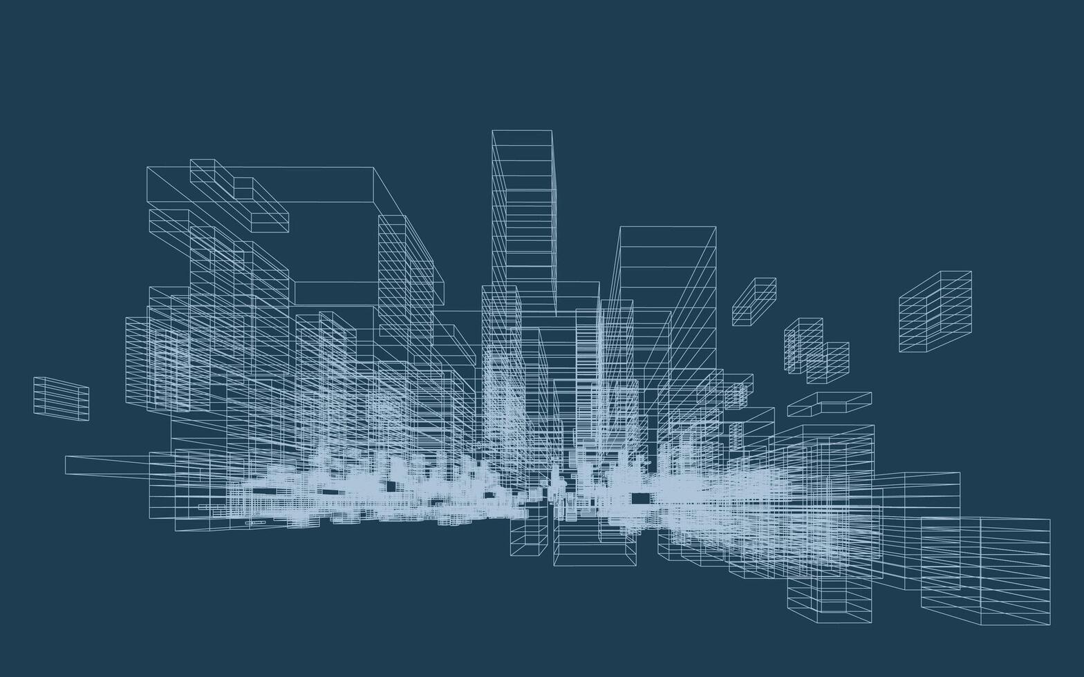 Abstract 3D dynamic wireframe. Geometric perspective background vector