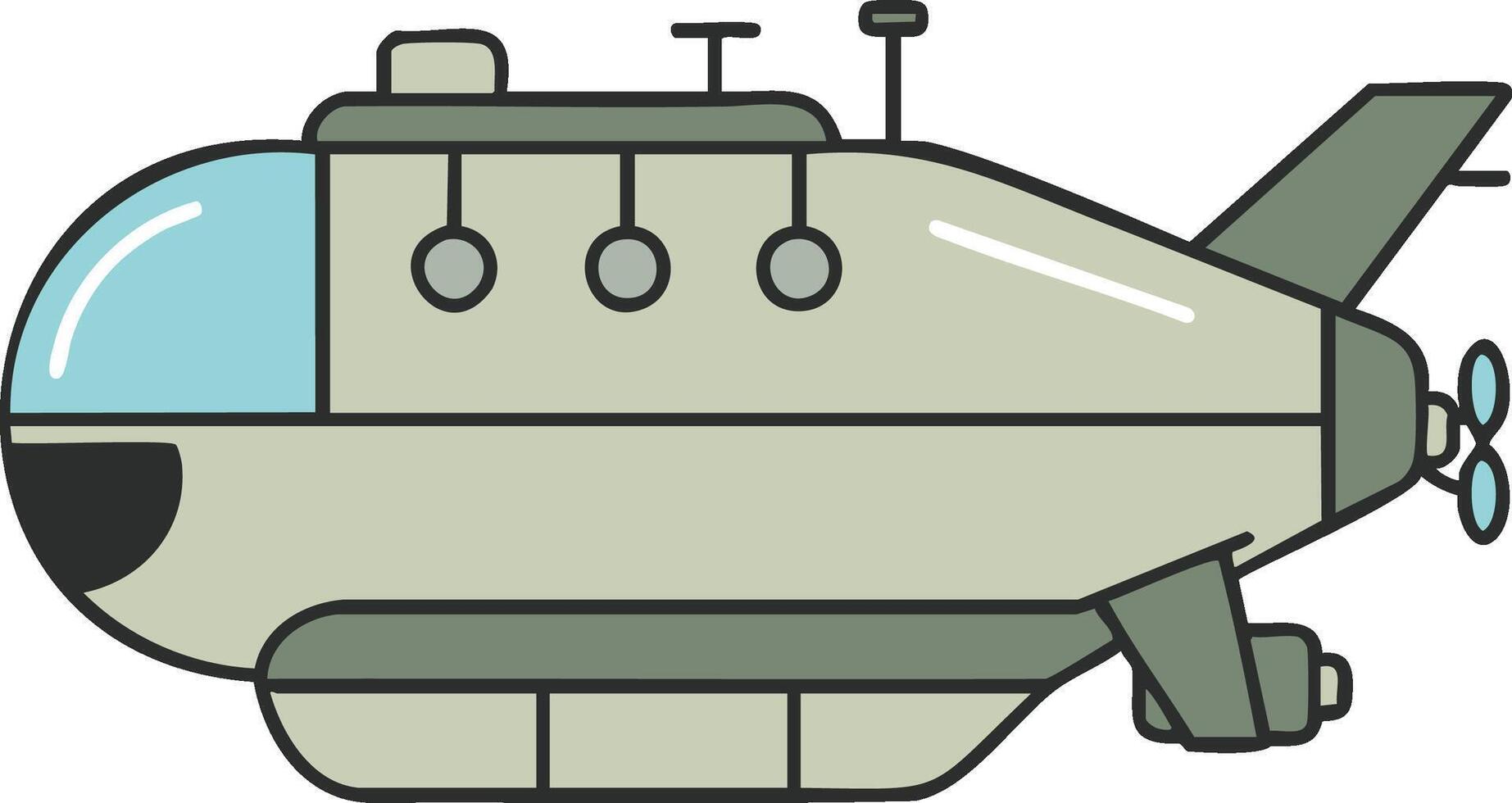 Simple Light Gray Submarine Cartoon Illustration vector