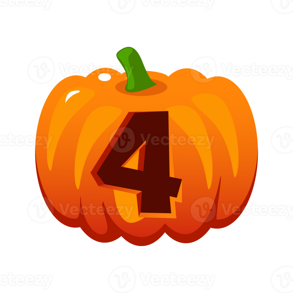 Pumpkin with number Four carving for decoration Halloween png