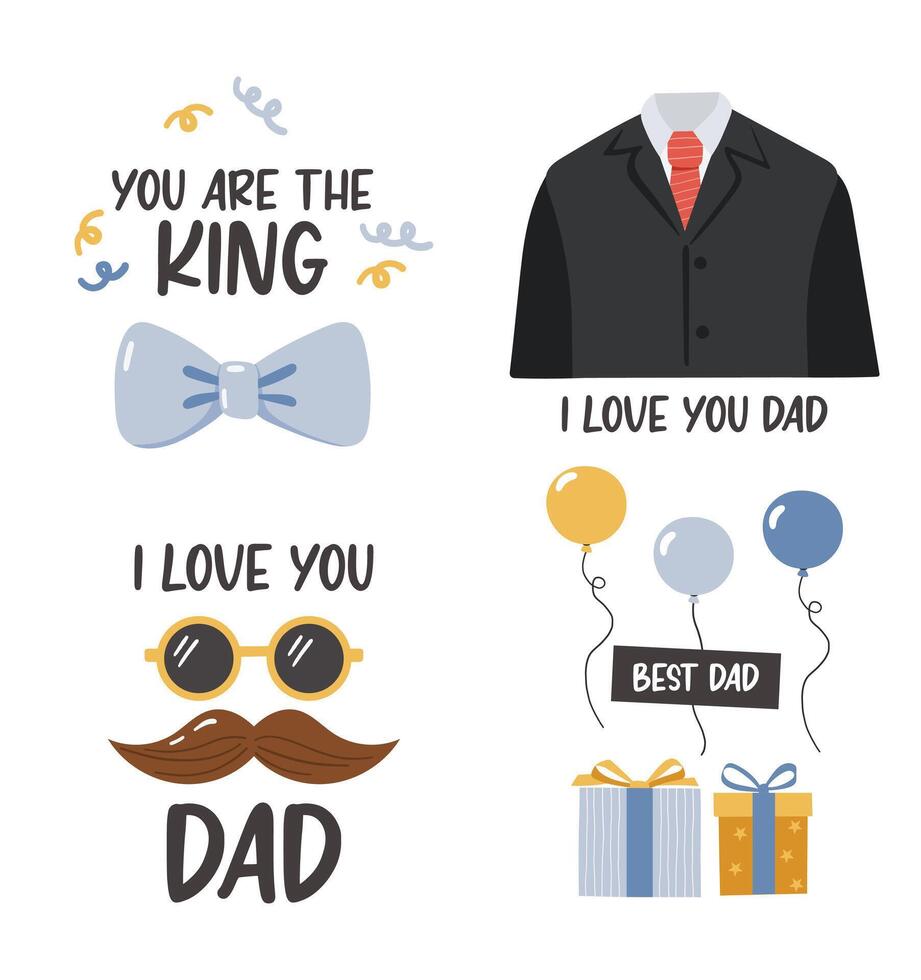 Father day elements set. Design for posters, banner, greeting cards, stickers vector