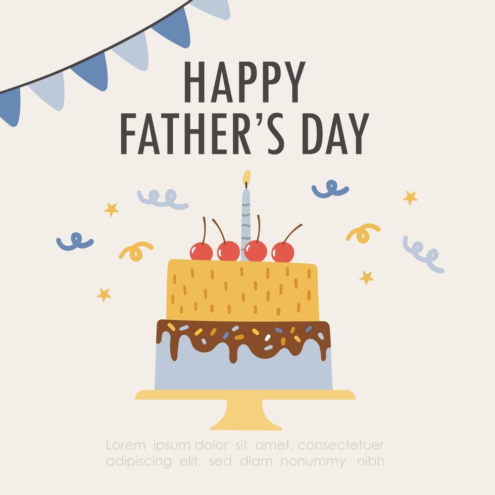 Father day elements collection. Design for posters, banner, greeting cards, stickers. Cake invitation vector