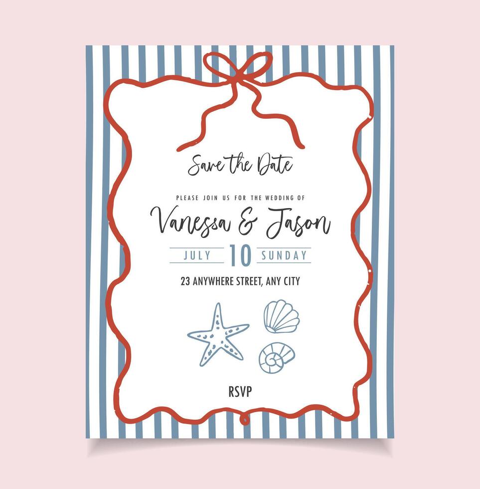 Save the Date Wedding card. Hand draw summer invitation. Crayon drawing style, Italian vector