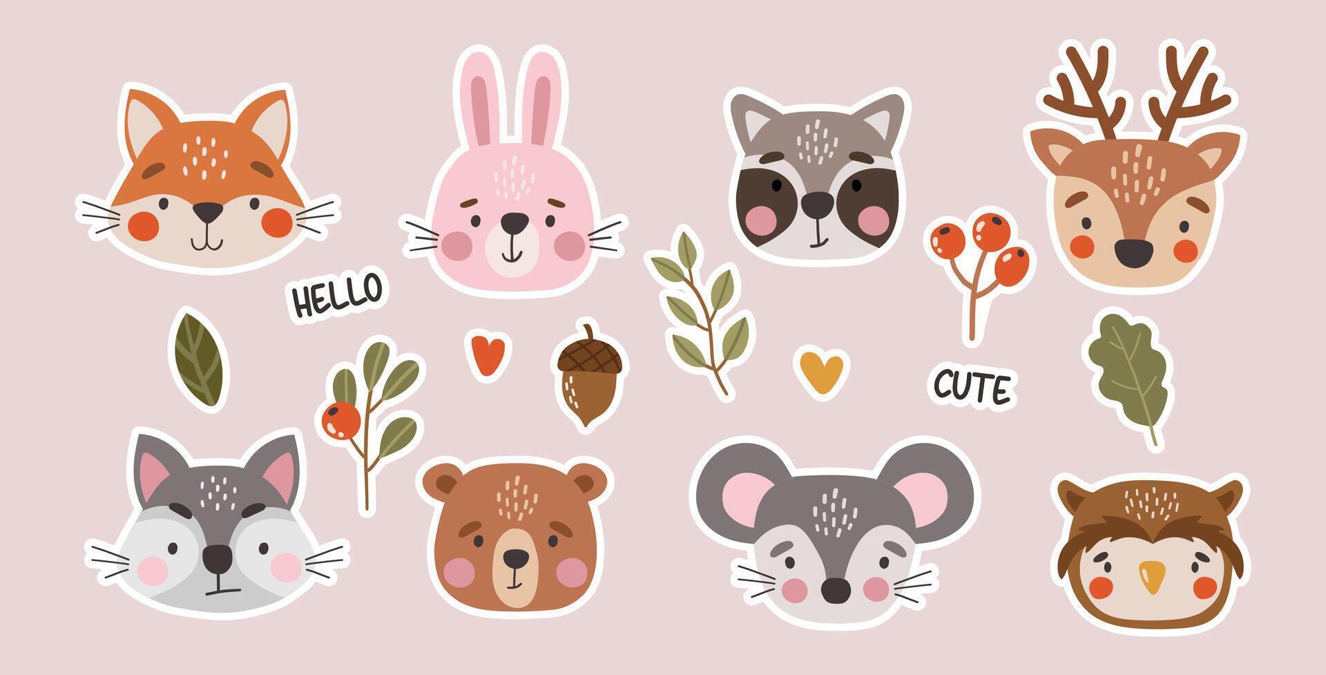 Wild animals set isolated, stickers vector