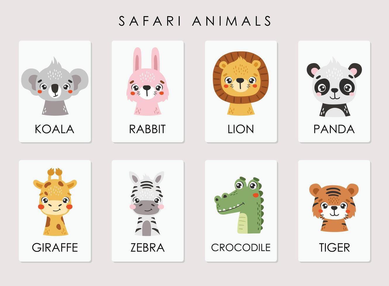 Cute animals set isolated, jungle vector