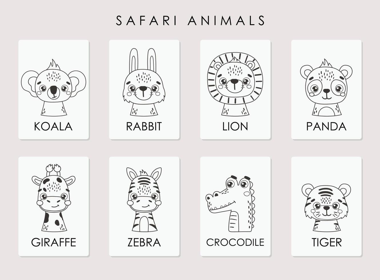 Cute animals set isolated, funny, cards vector