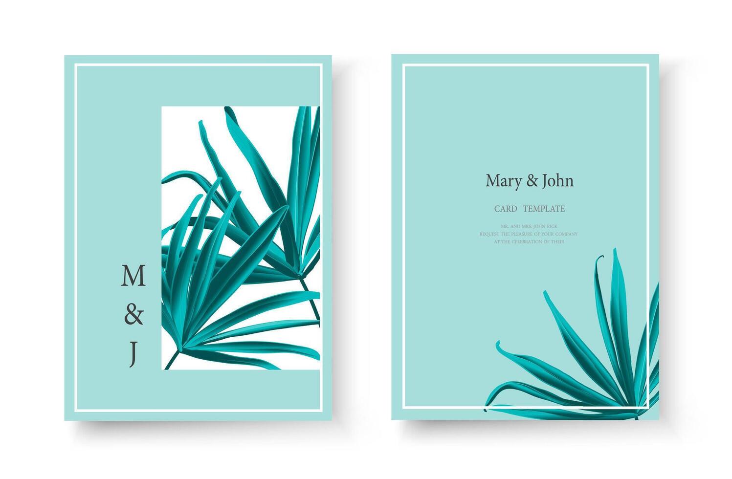 Wedding tropical leaves invitation card save the date design with green fan palm leaf vector