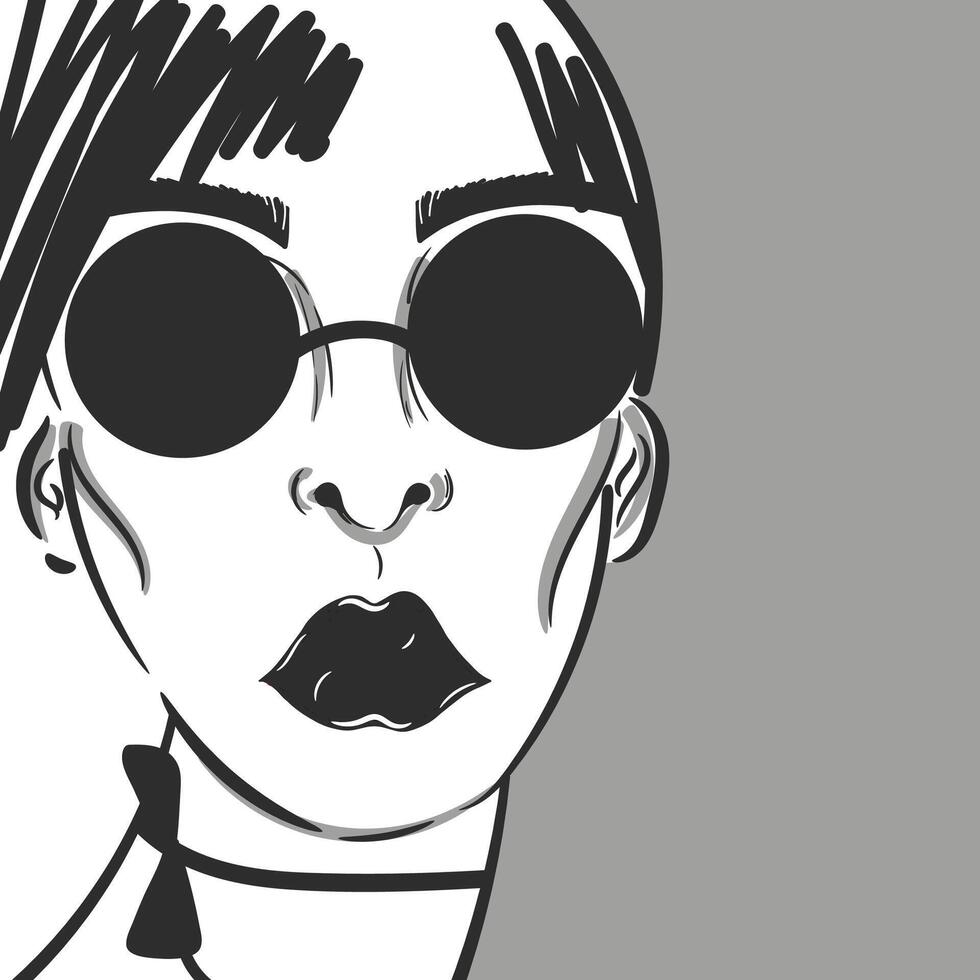 Fashion girl face portrait in black sunglasses vector