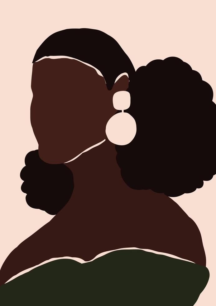Abstract young african american black woman portrait silhouette vector