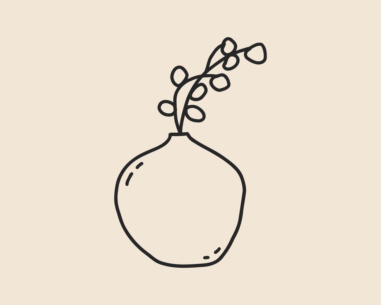Line art vase pot with flower isolated. Whimsical coquette floral pottery jar hand drawn simple sketch outline illustration vector