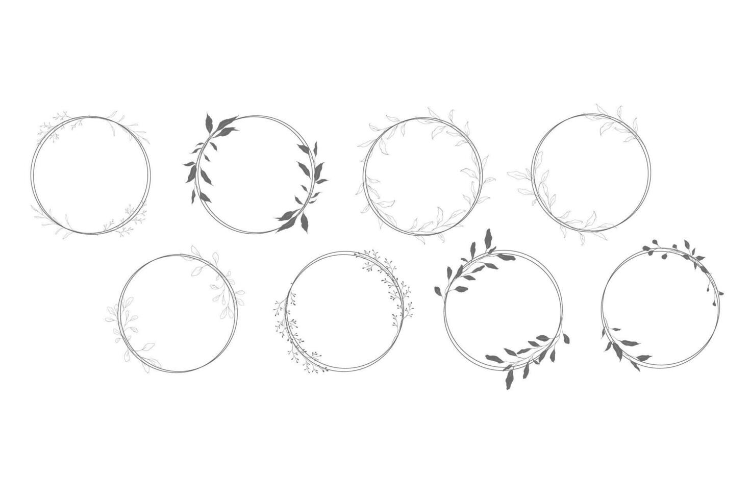 Botanical line art silhouette leaves wreath hand drawn pencil sketches isolated vector