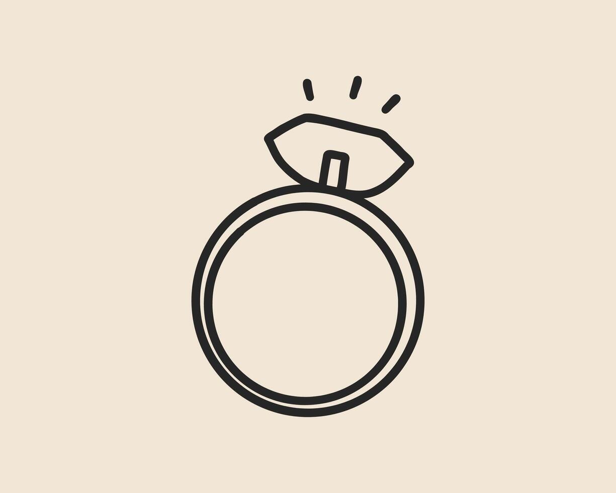 Line art ring jewelry isolated. Whimsical engagement wedding diamond gift sketch. Coquette hand drawn marriage proposal open case with ring outline illustration vector
