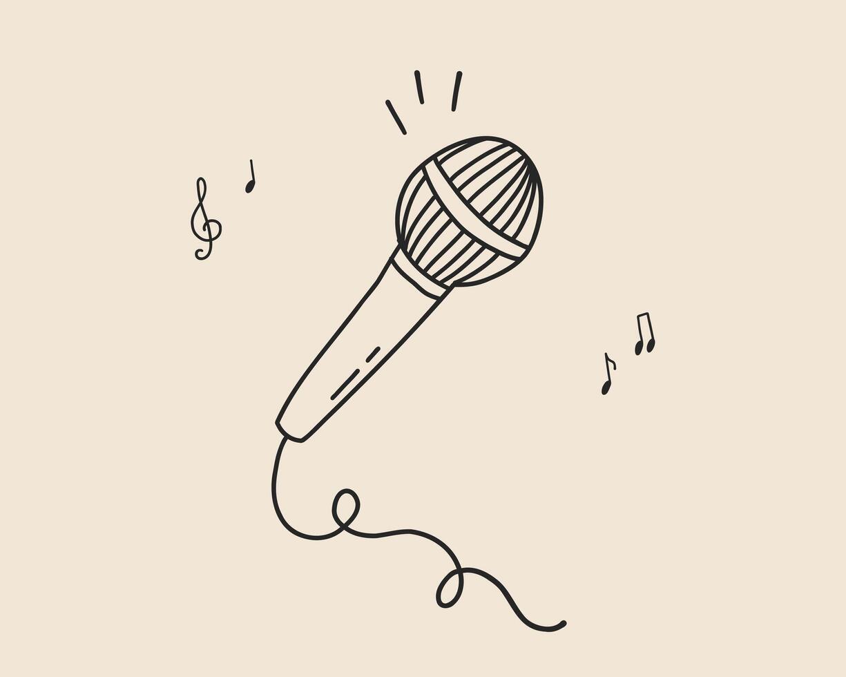 Microphone line art hand drawn isolated icon. Coquette whimsical trendy mic for podcast, radio and interview outline illustration vector