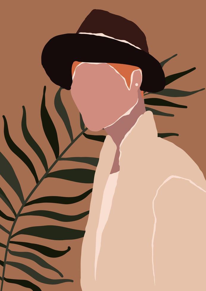 Abstract modern young man with hat portrait silhouette vector