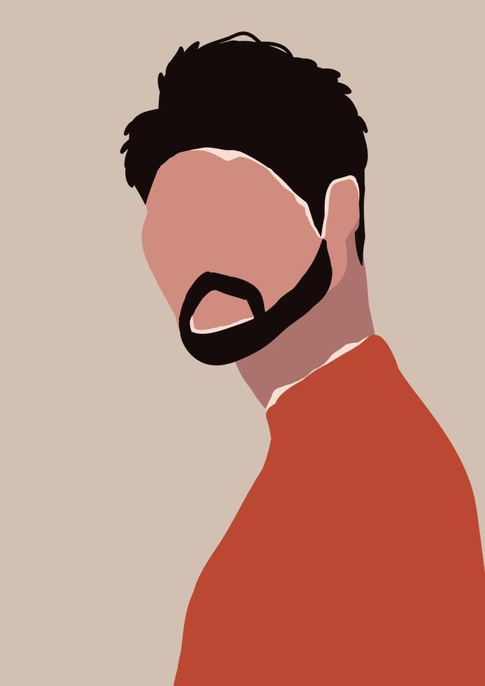 Abstract modern young brutal man with beard portrait silhouette vector