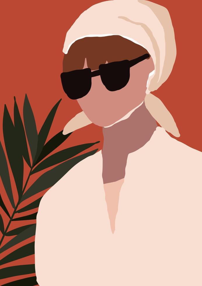 Abstract modern young woman with headscarf in sunglasses portrait silhouette vector