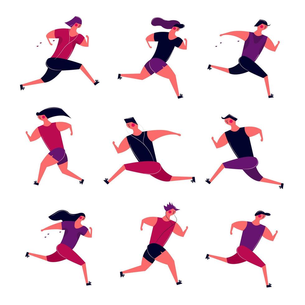 Running people group in motion jogging men women training outdoor vector