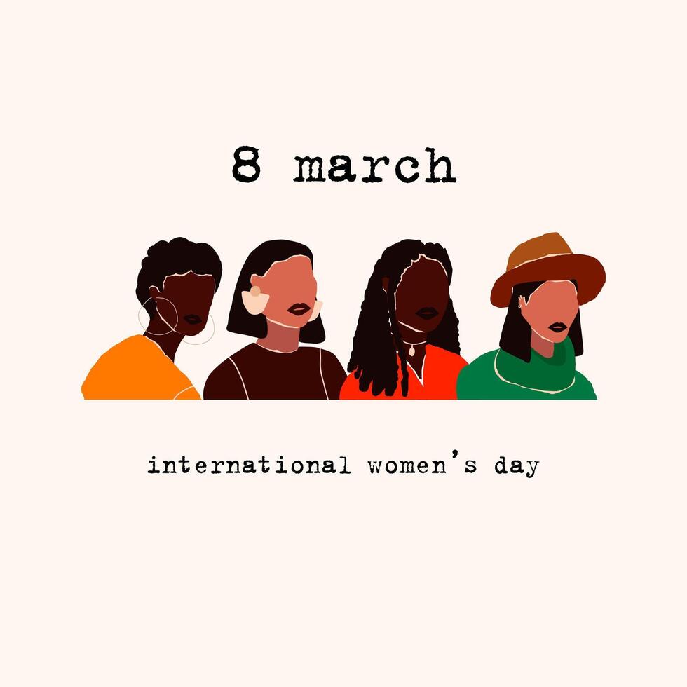 8 march international womens day. Abstract modern young female portraits vector