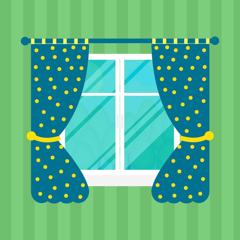 Home window with curtain, flat style vector