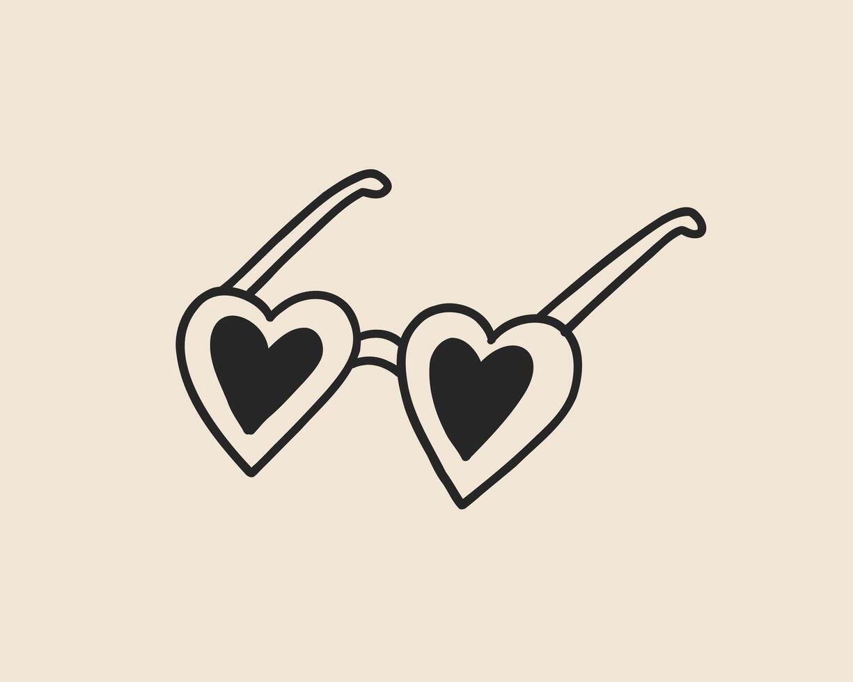 Line art heart shape sunglasses isolated. Whimsical coquette love fashion glasses sketch outline illustration vector