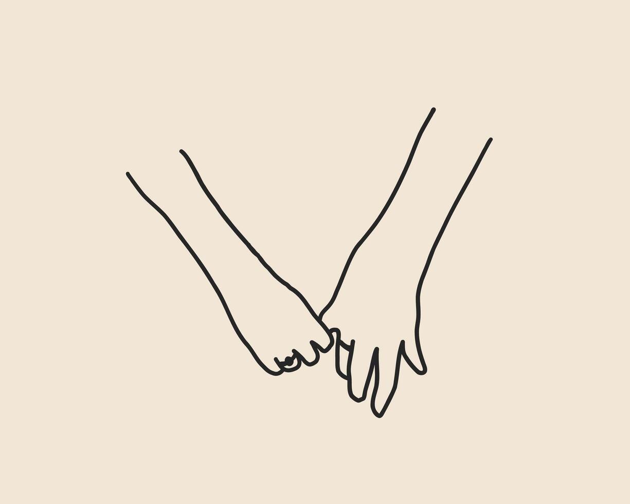 Line art love couple hand sketch isolated. Family together doodle sketch. Whimsical wedding hands with ring outline illustration vector