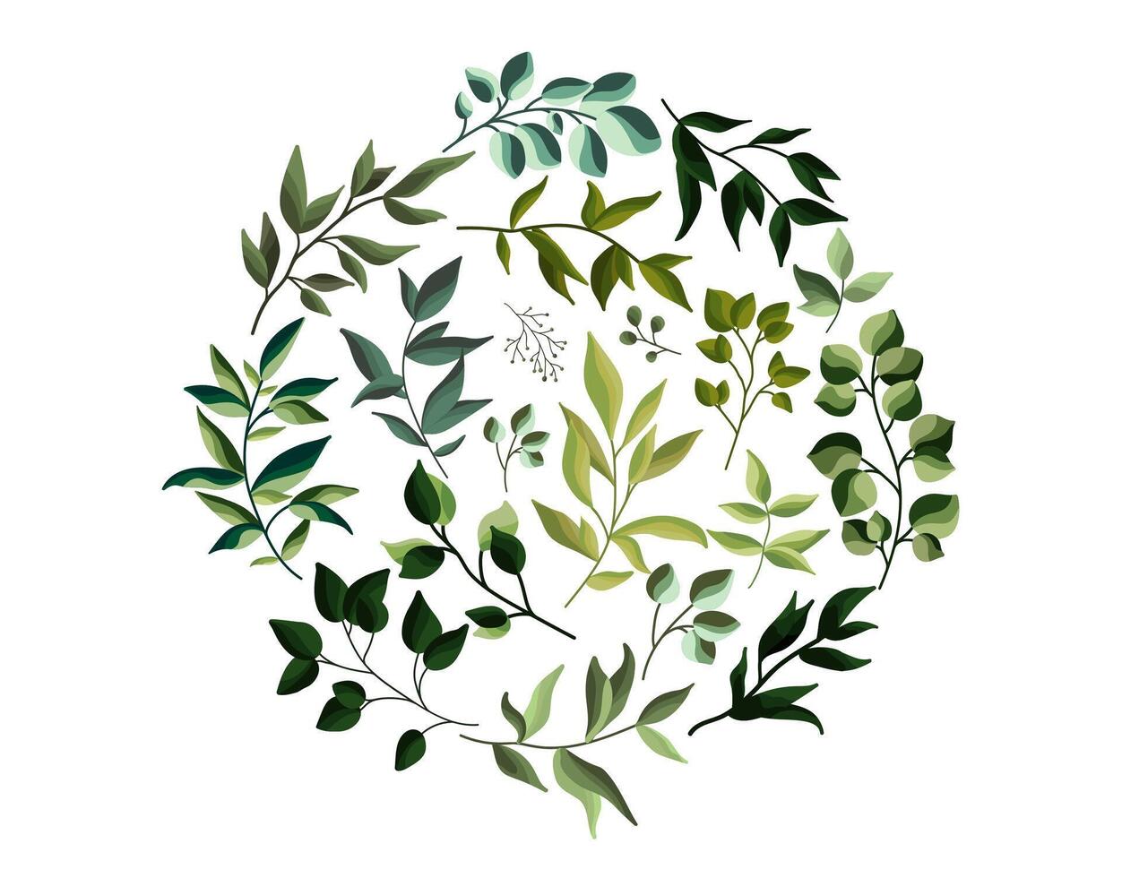 Greenery eco leaves herbs foliage in watercolor style vector