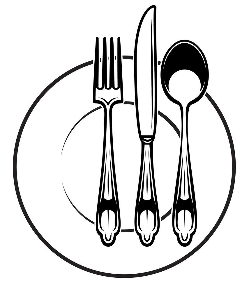 Classic fork knife and spoon illustration in monochrome. Minimalist cutlery design with a modern twist vector