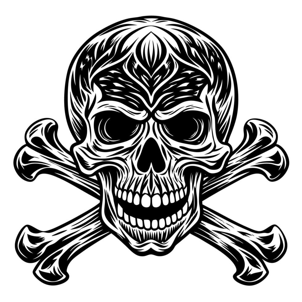 Detailed Illustration of Skull and Crossbones in Monochrome Design vector