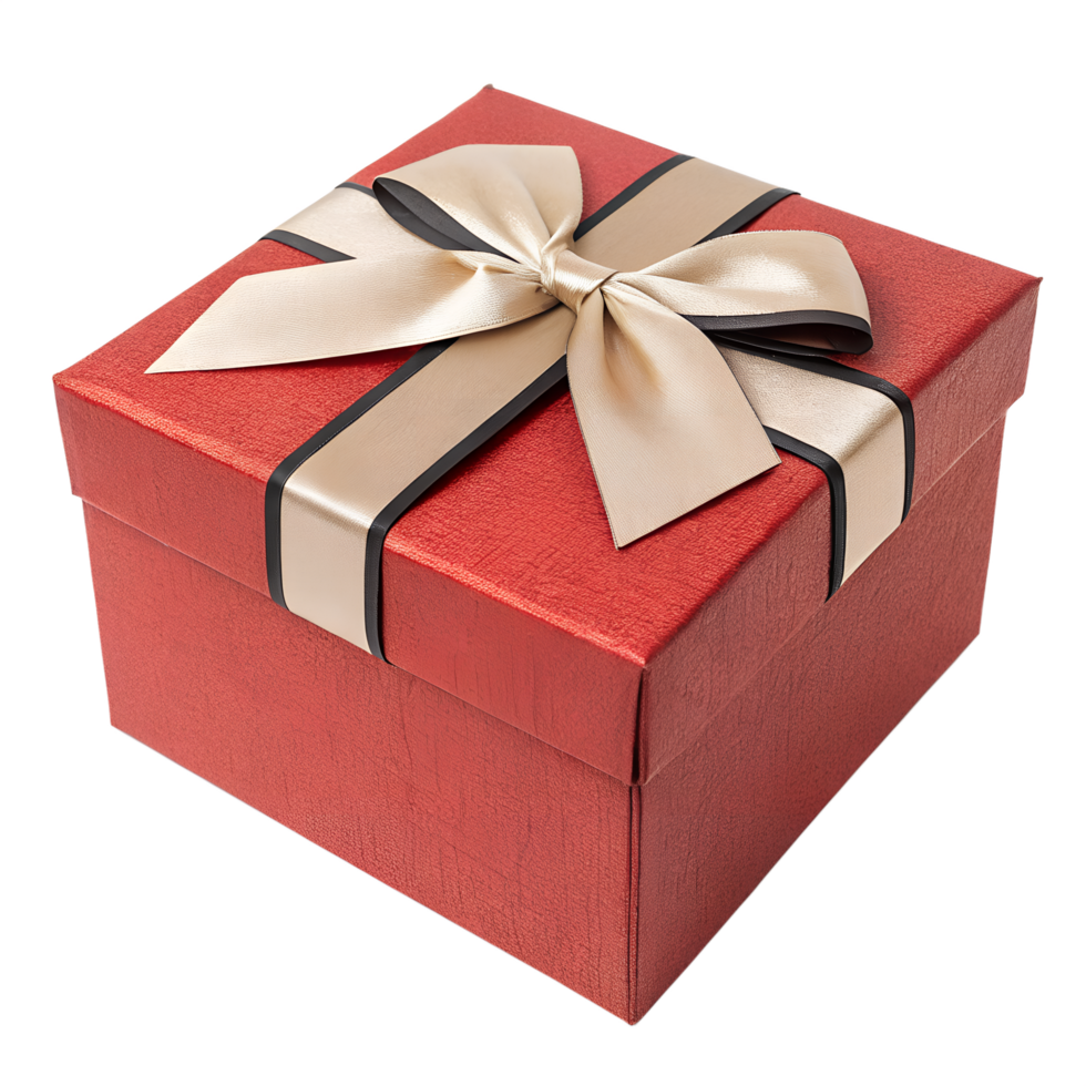 A red gift box with a gold bow png