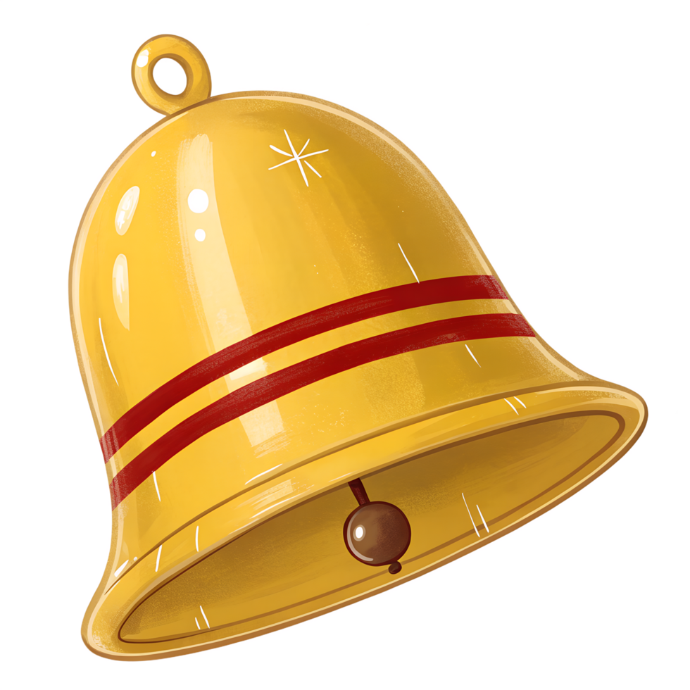 Yellow Bell with Red Stripes and Hanging Loop on Transparent Background png