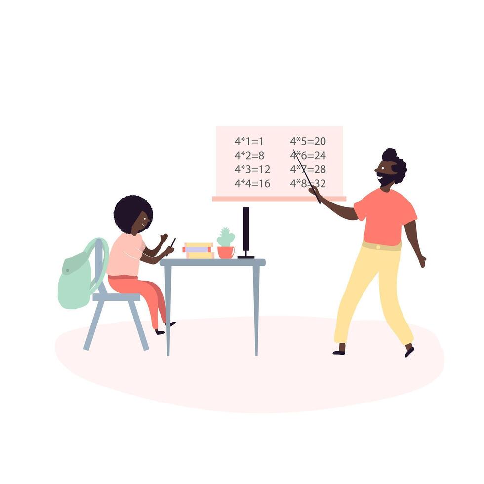 Single black father and son african americans doing school lessons vector