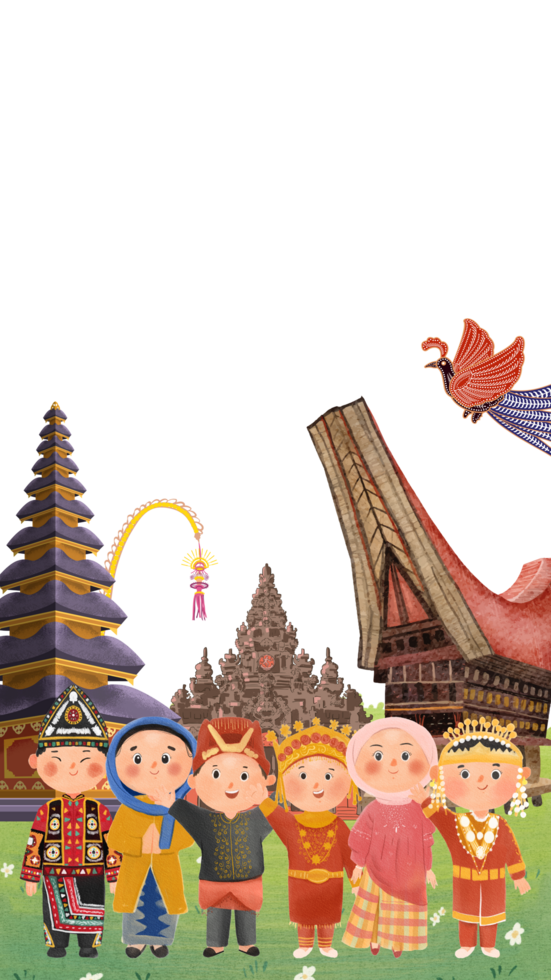 Happy Pancasila Day with various traditional Indonesian clothes png