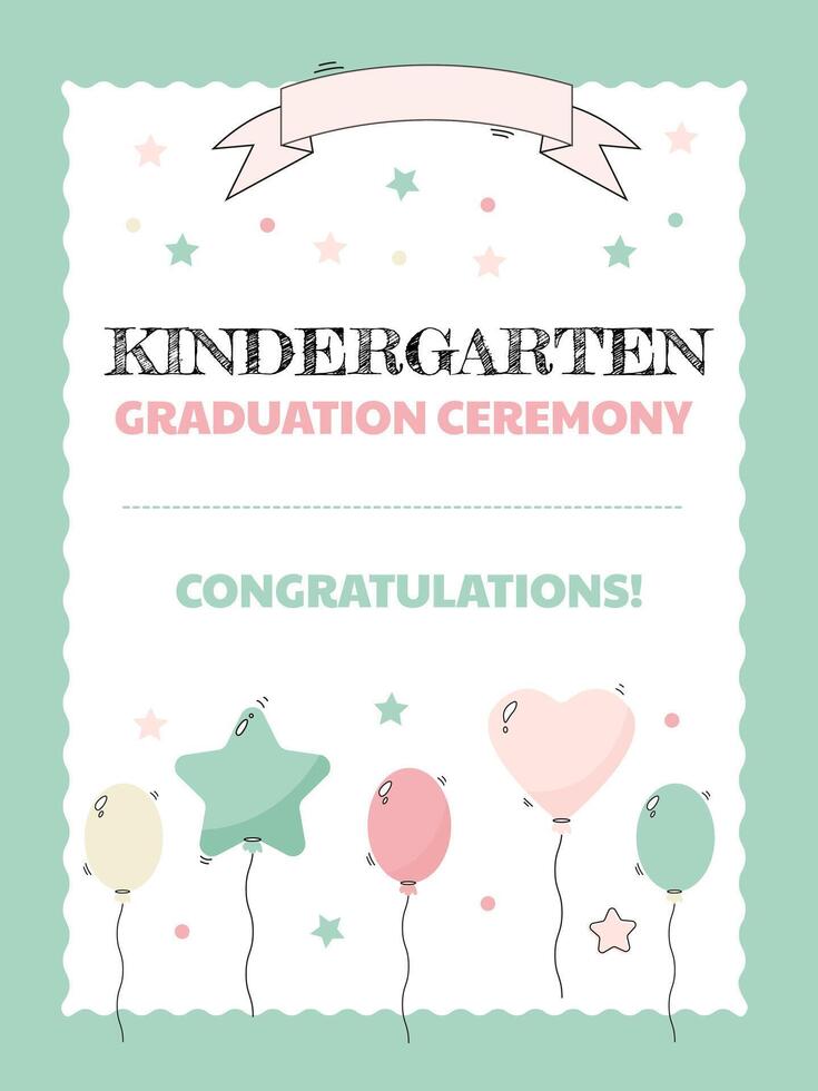 Cute diploma for kindergarten graduates with colored balloons and starsCute diploma for kindergarten graduates with colored balloons and stars vector
