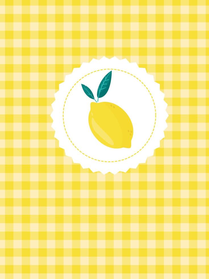 Cover with a checkered background and juicy lemon vector