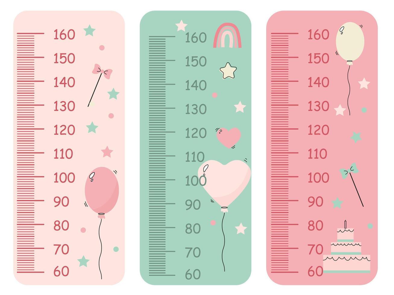 A cute set with delicate height gauges for children with balloons and stars vector
