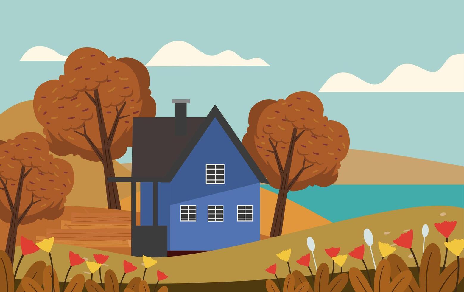 Rural background landscape and river vector